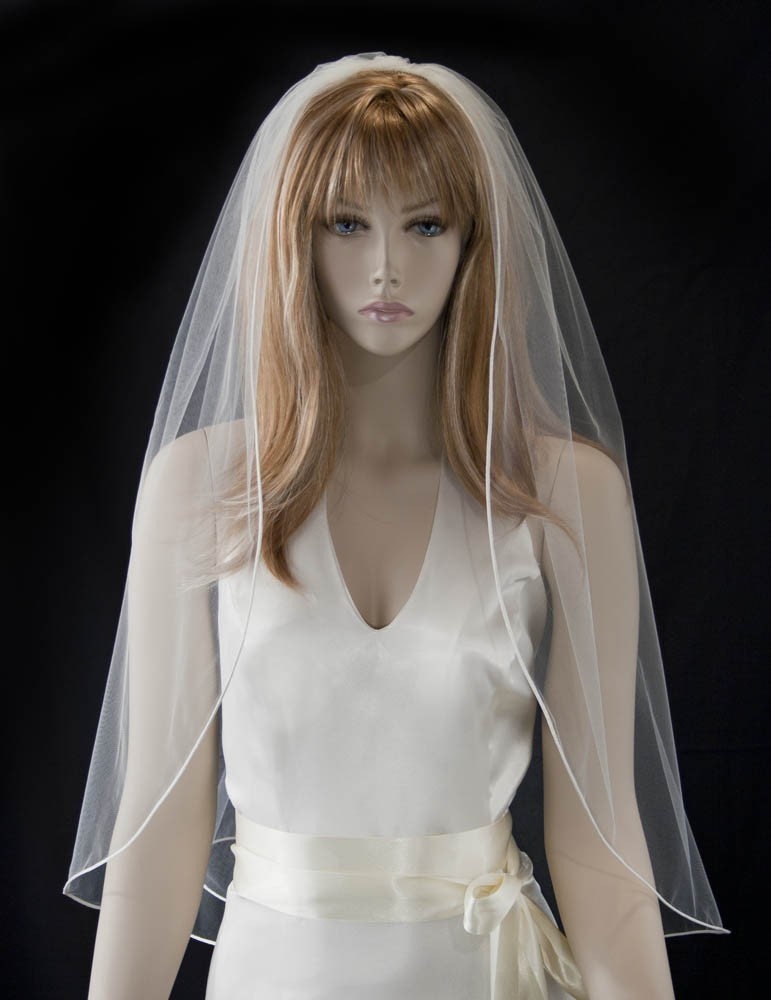 Wedding Veil Victoria 30 inch waist length wedding veil with satin cord 