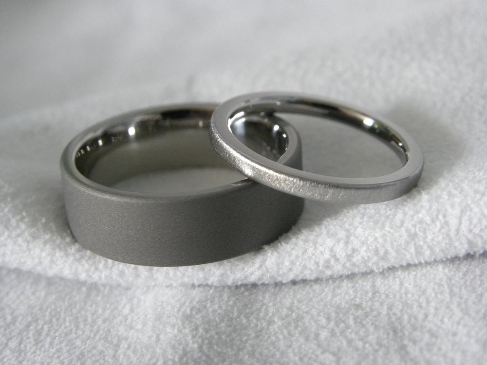 Titanium Ring Set His and Hers Sandblasted and Frost Finish