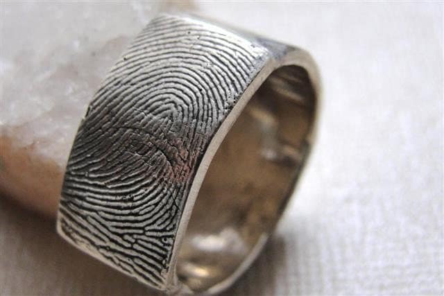 Fingerprint Custom Ring Wedding Band in Sterling Silver From rockmyworldinc