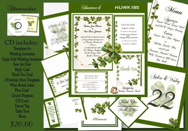 Delux Irish Shamrock Wedding Invitation Kit on CD