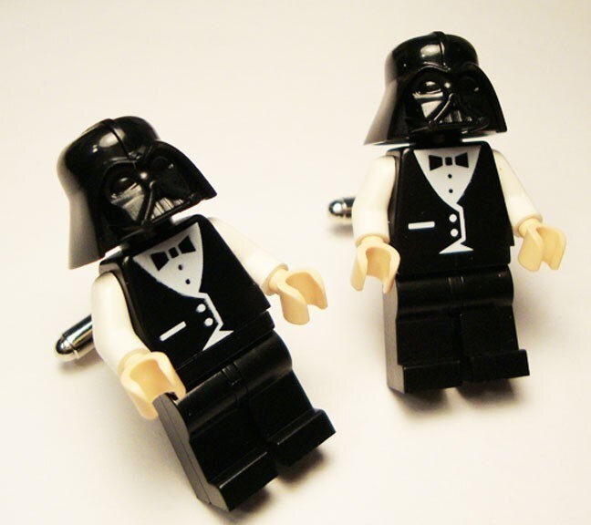 Full body Darth Vader wedding suit LEGOS on silver toned cufflinks in FREE