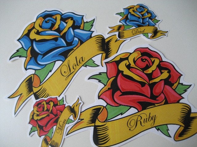 Rose NAME Tattoo Tshirt Transfer set of 4 2 Large 2 Small