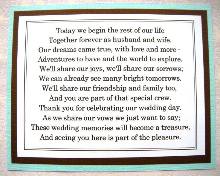 8x10 Flat Tiffany Blue and Brown Thank You for Celebrating Our Wedding Poem