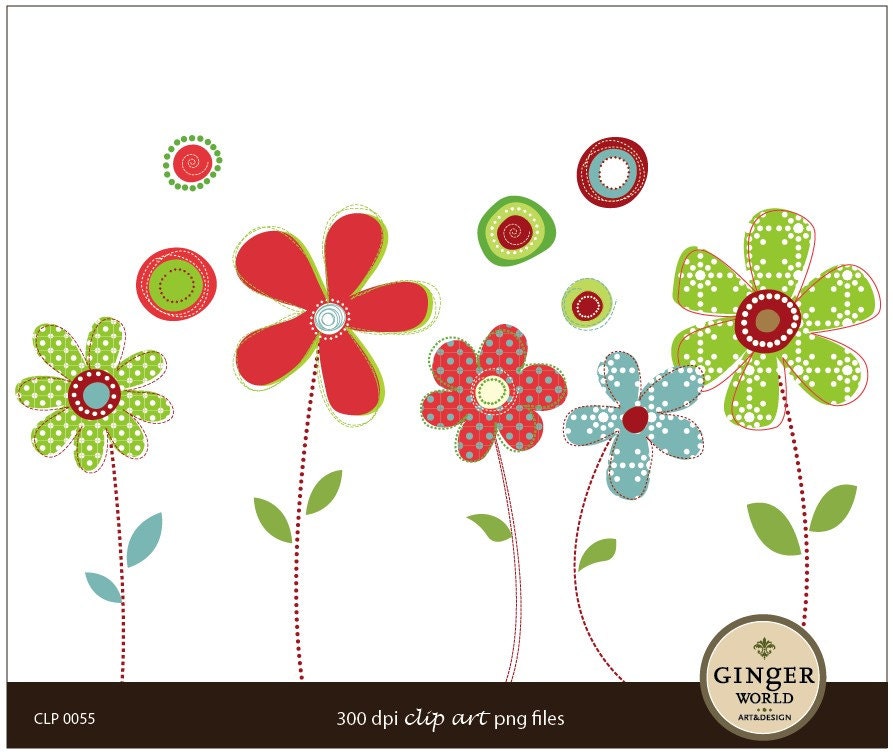 Cute Whimsy Modern Flower Clip art Digital Illustration for scrapbooking DIY