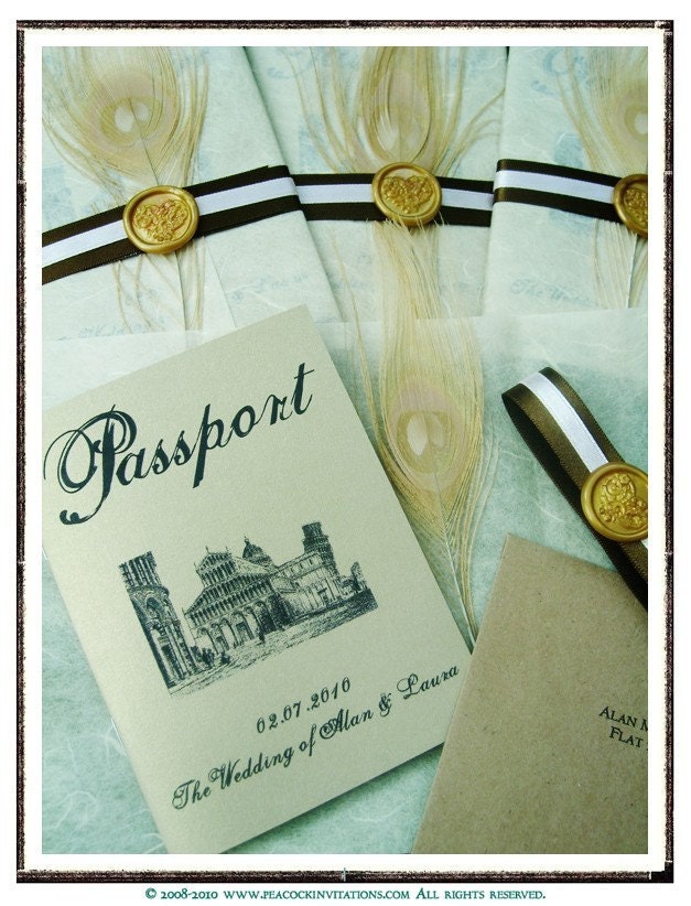 LAURA TOSCANA Tuscany Themed Vintage Style Passport Wedding Invitations in 