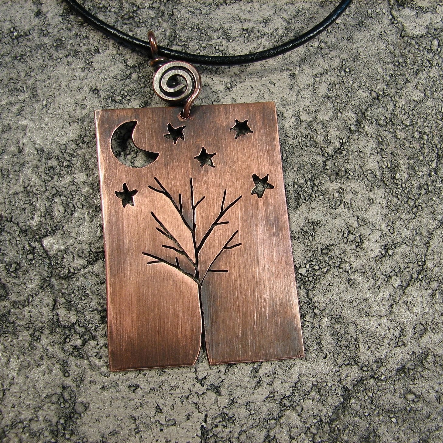 Copper Tree Necklace with Moon and Stars by Serpents Dance Designs