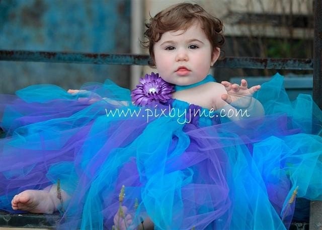 Purple and Turquoise Tutu Dress with babydoll style waist size 2T4T
