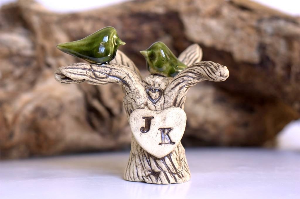 Personalized Rustic tree wedding cake topper Birds cake topper A custom pair