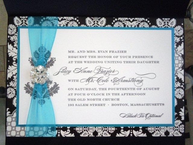 Modern Damask Crystal Couture Pocket Wedding Invitations SAMPLE