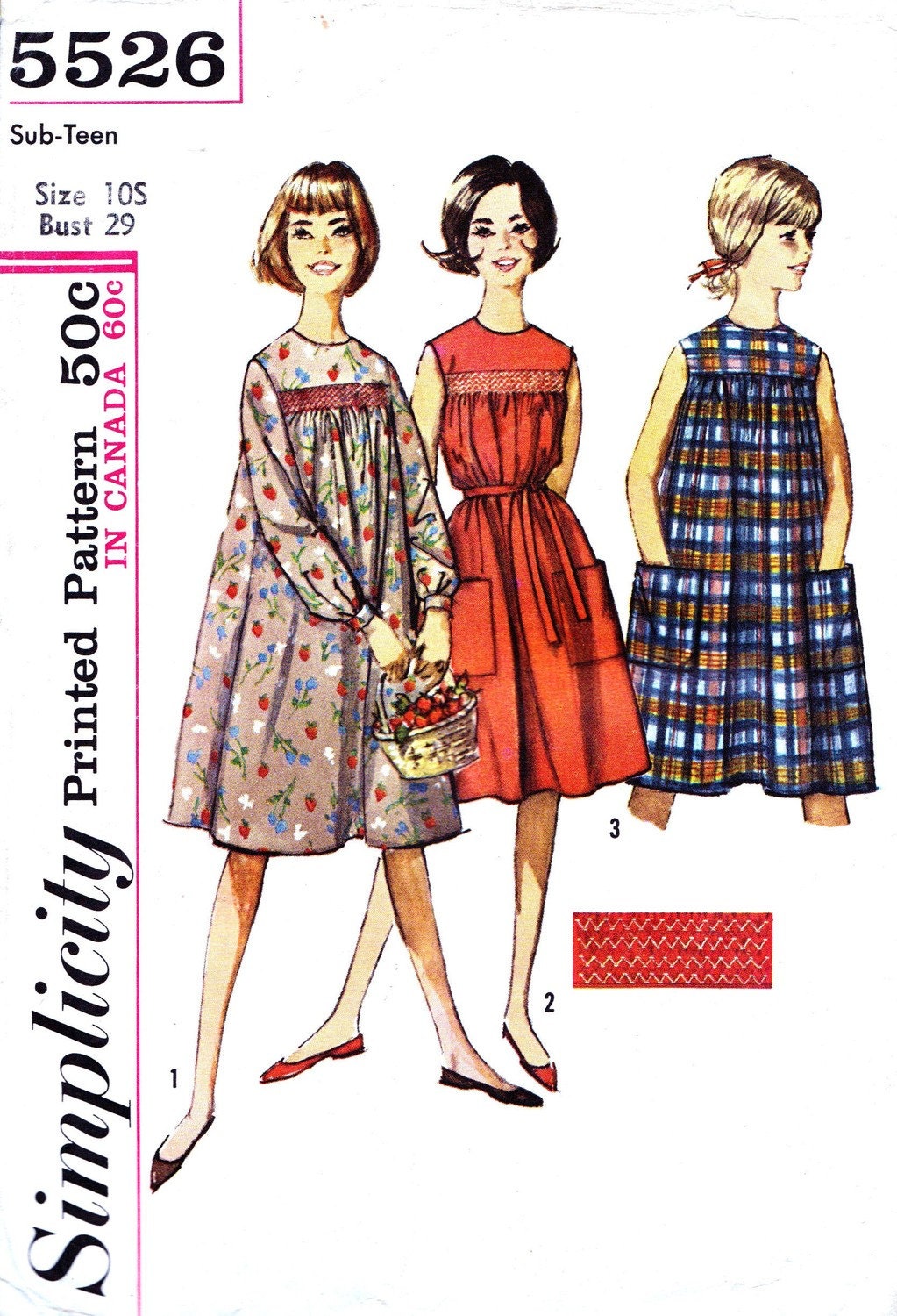 Simplicity 5526 Bust 29 Sub Teen One Piece Dress with Smocking Transfer c
