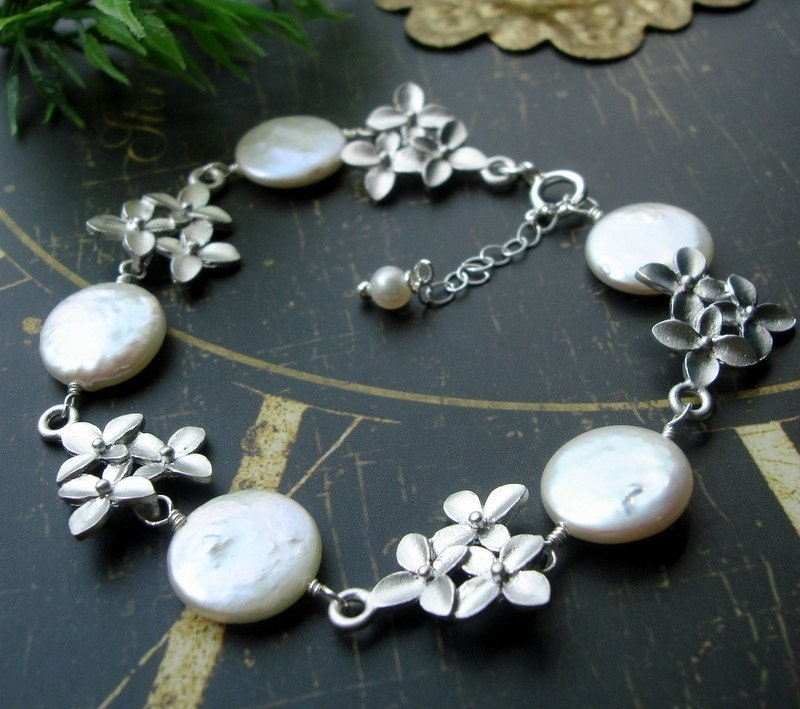  Hydrangea flower silver bracelet winter wedding bridal jewelry 