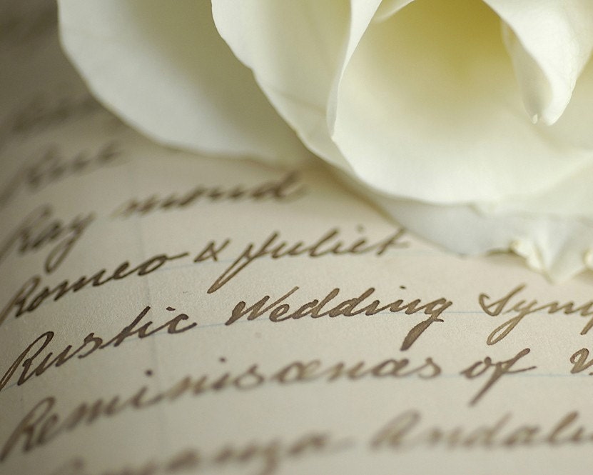 Rustic Wedding romantic white rosewriting wedding macro 8x10 