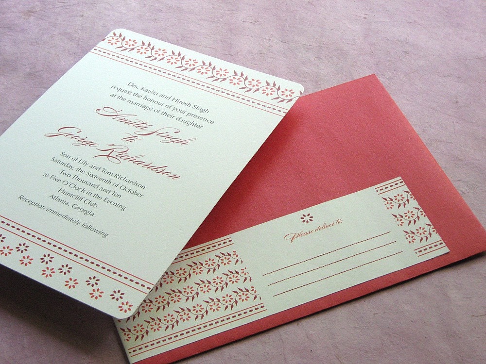 Folk Indian Wedding Invitation Block Print Round Corners Sample