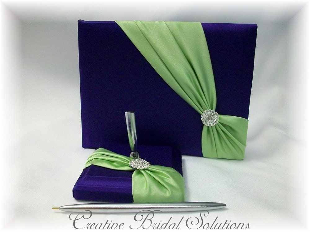 Purple with Lime Green Wedding Guest Book and Pen Set From CreativeBridal