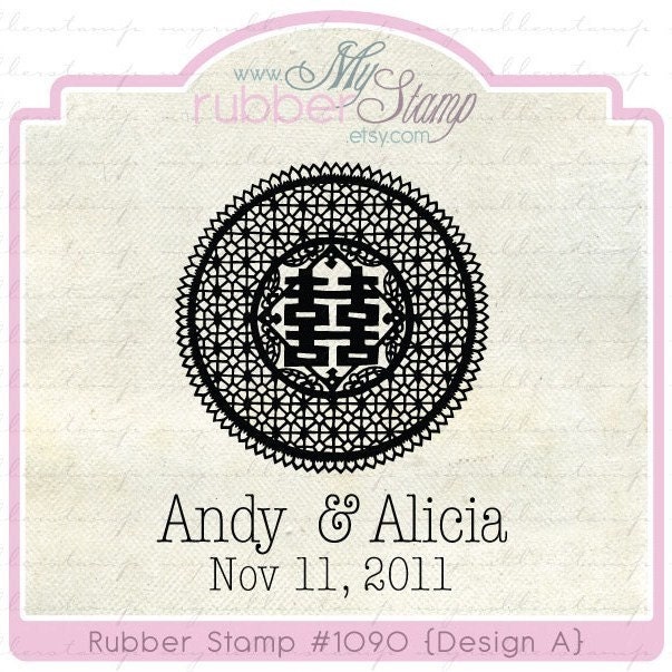 Double Happiness Wedding Rubber Stamp Personalized Save the date 