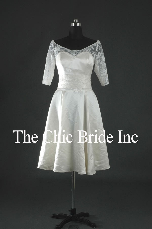 Very Audrey Hepburn style Satin and Lace Wedding Gown From CiCiBridal