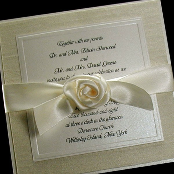 50 Boxed Couture Wedding Invitations Shantung fabric and guests names 