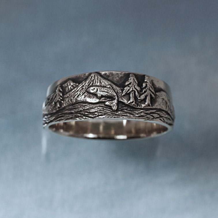 TROUT FISHING Ring in sterling silver Mountain Fly by BandScapes