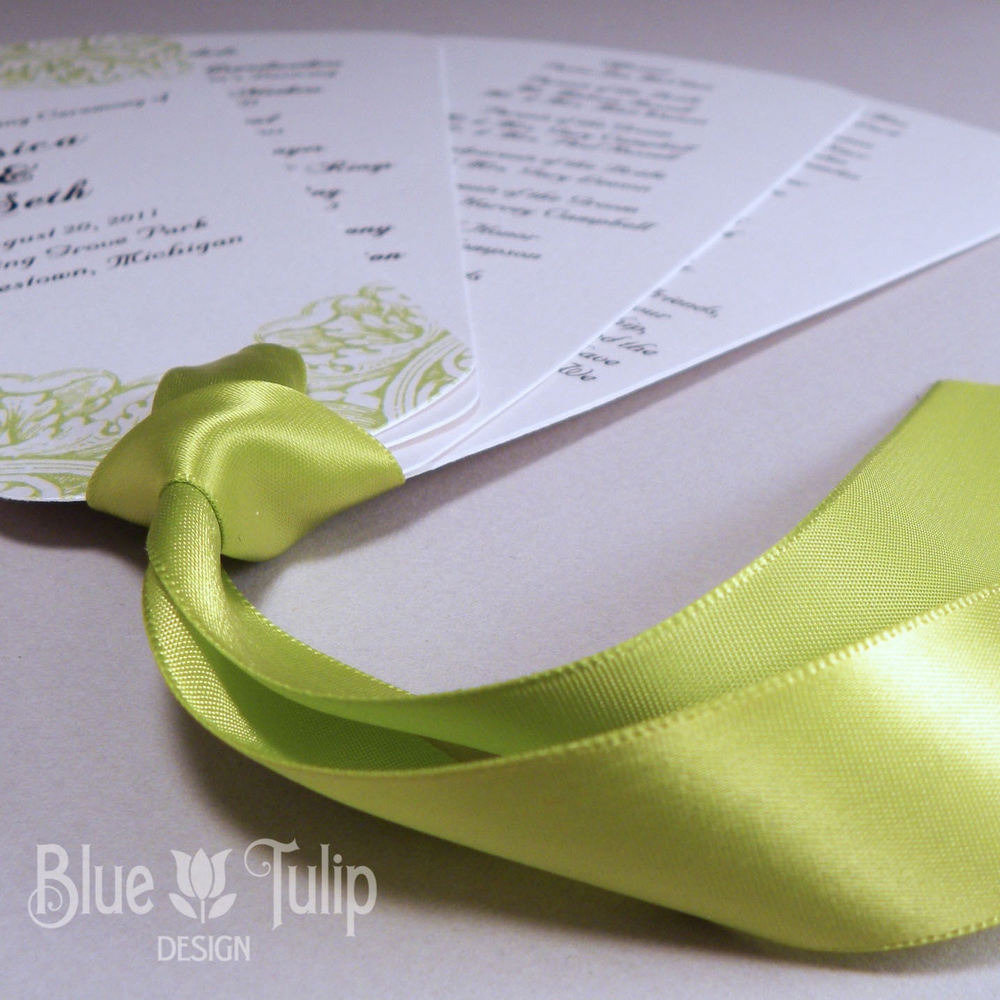 Green DIY Wedding Program Fans