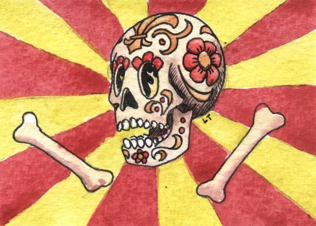 Sugar Skull Horror Tattoo Design Original Kustom Art Card ACEO