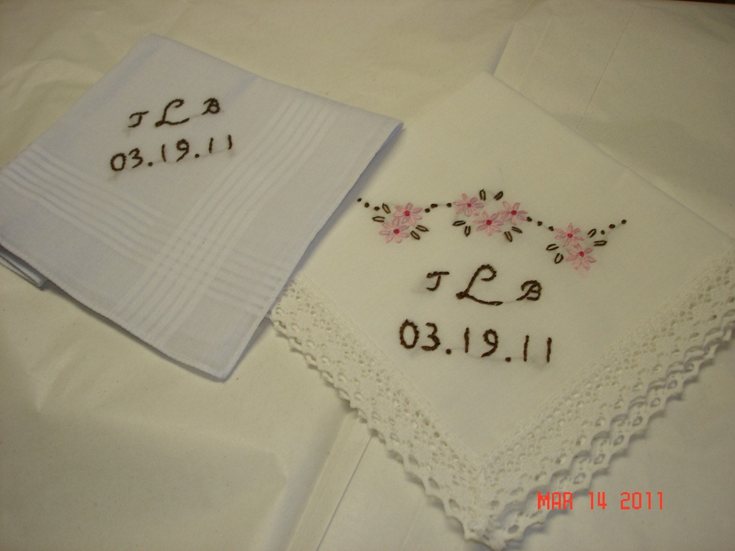 Wedding handkerchiefbride and groom hanky sethand embroideredwedding