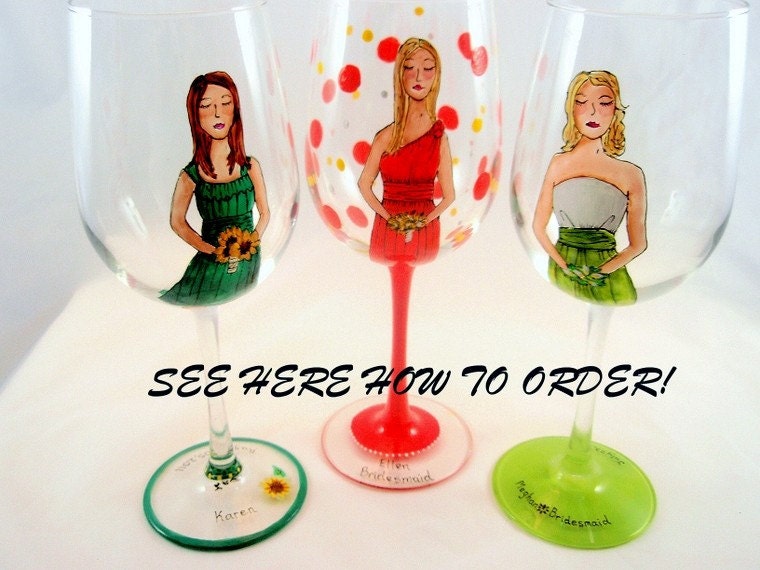Painted Bridesmaid BrideBridal PartyPersonalized Wine Glasses Custom 