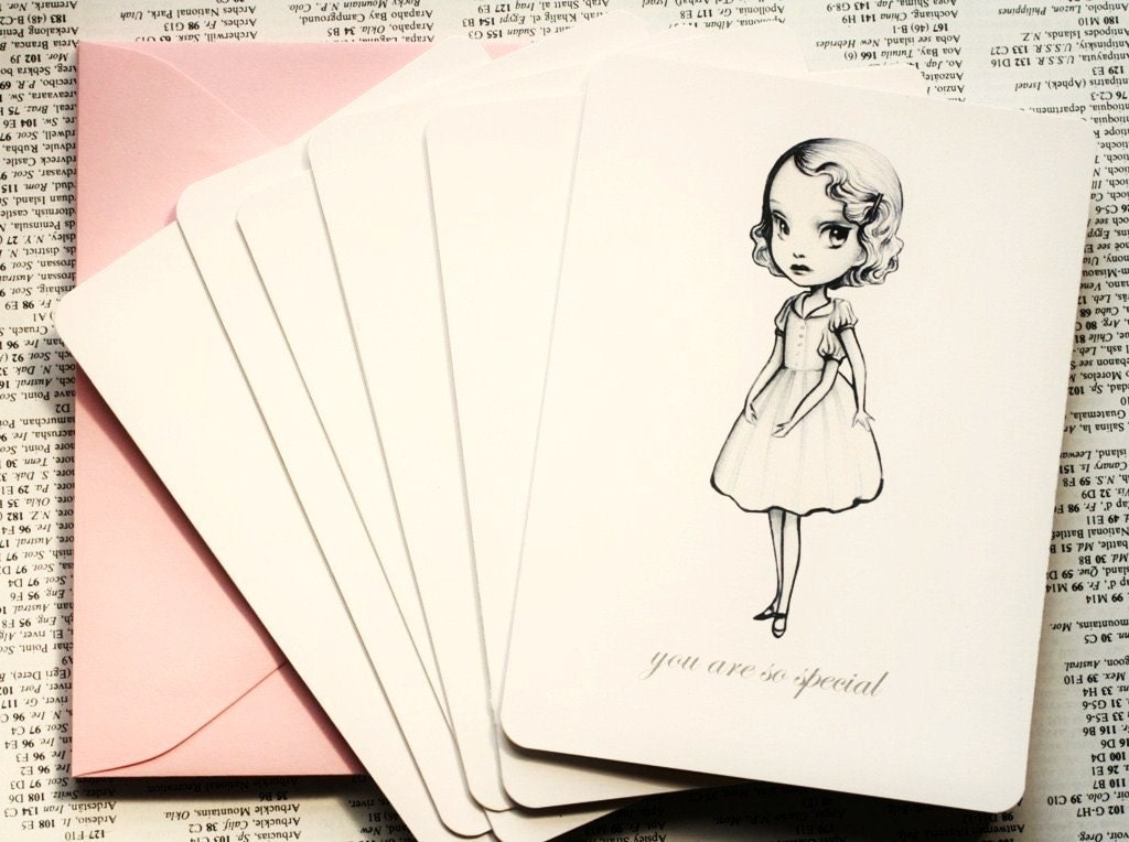 You Are So Special - Coral - 4 blank notecards- by Mab Graves