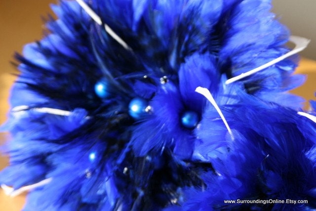 Royal Blue Feather Bridal Bouquet Blue Bouquet with White Feather Accents