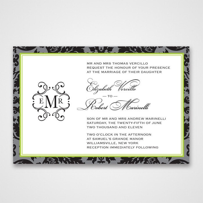 brocade monogram horizontal wedding invitation or save the date
