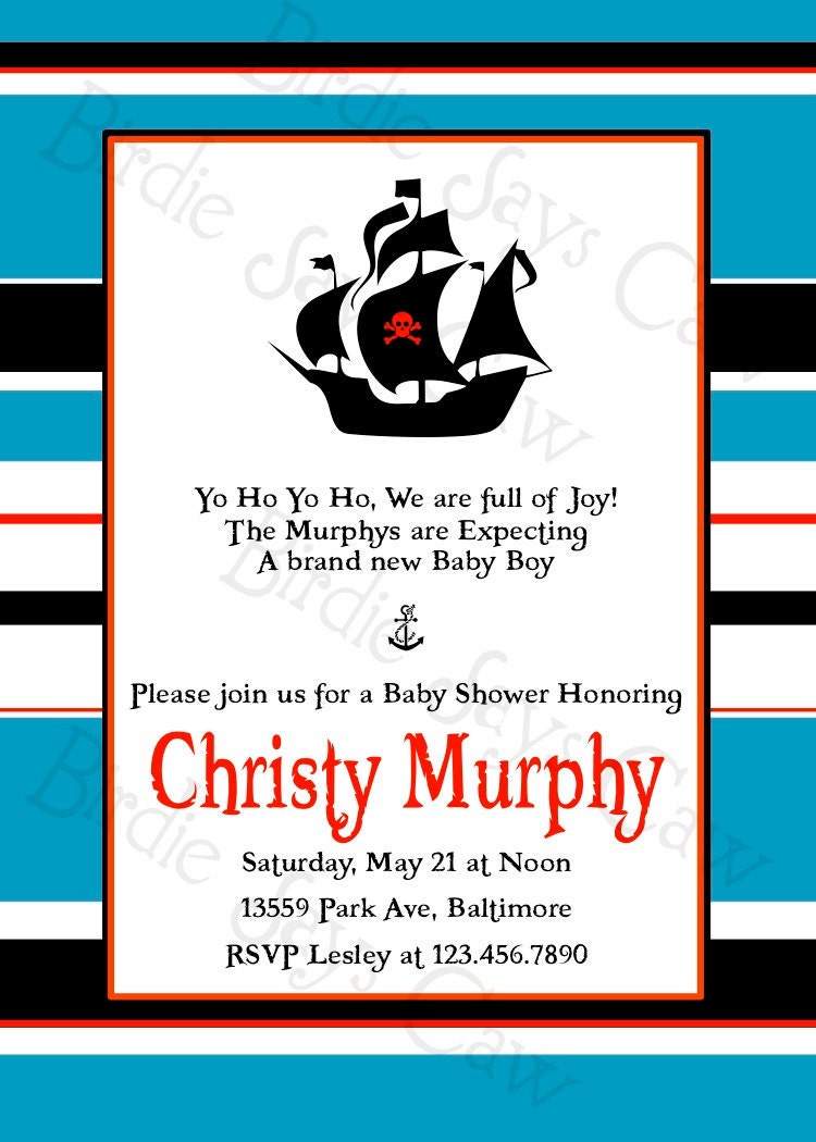 Printable Custom Preppy Pirate Baby Shower Invitation by slindb ...