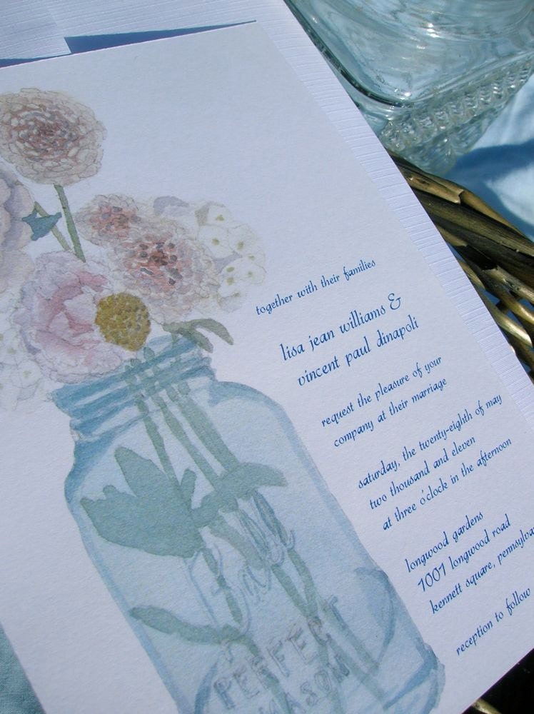 Flowers in a Mason Jar Wedding Invitation Deposit From handpaintedwedding