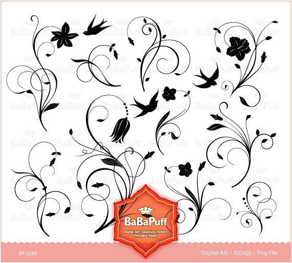 Floral Designs clip art for scrapbooking wedding invitation card