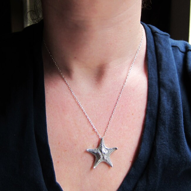 Starfish necklace in recycled sterling silver-starfish necklace, sterling silver, recycled, silver necklace