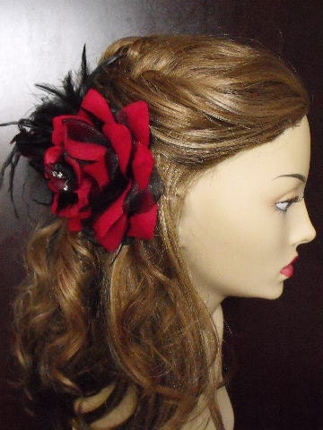Vintage Rose Feather Headpiece wedding headpiece black and red champagne 