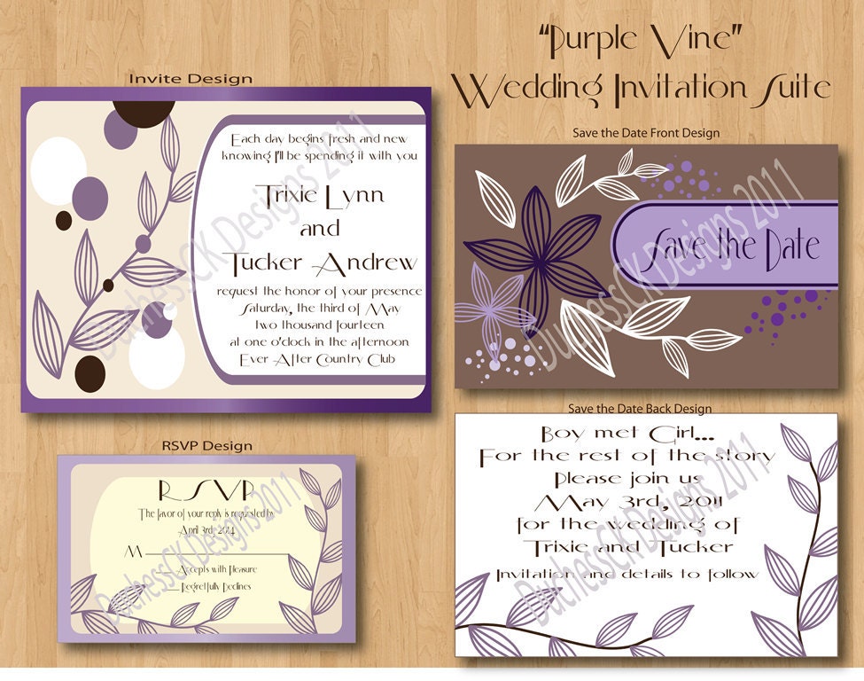 DIY Purple Vine Wedding Invitation Suite