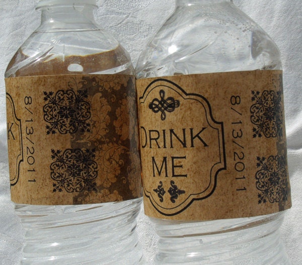 Custom Rustic Vintage Wedding Water Bottle Labels 39Drink Me 39 30 Labels