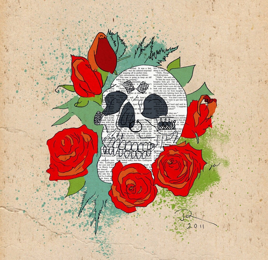 drawings of roses and skulls