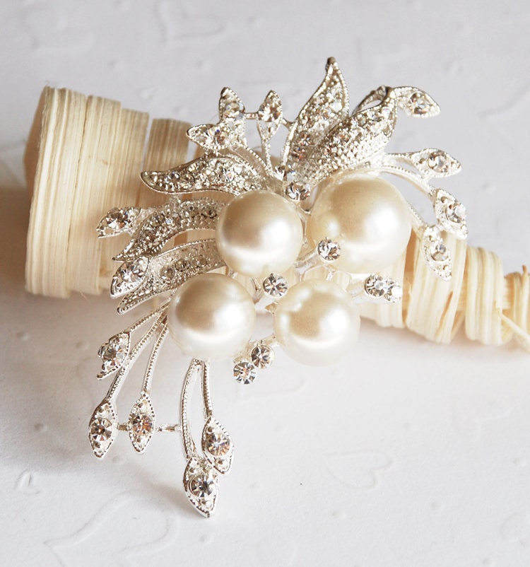Rhinestone Brooch Component Crystal Pearl Flower Bridal Hair Comb Shoe Clip