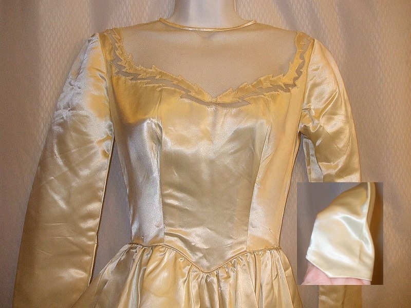 Ivory SATIN Dress 1950s Vintage Tea Length WEDDING Dress 50s Audrey Hepburn