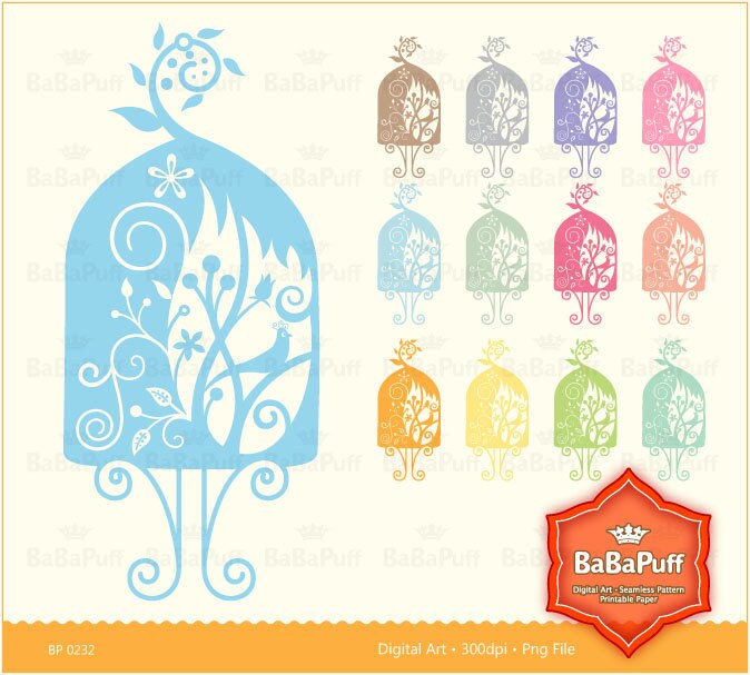 Birdcage Design clip art for scrapbooking wedding invitation card 