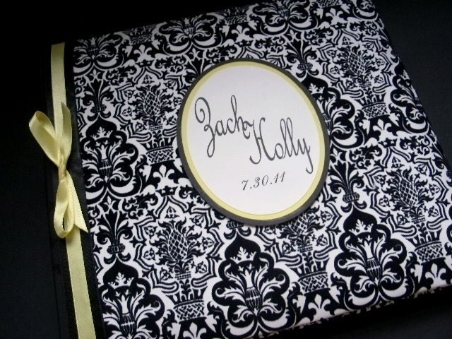 Personalized Custom Wedding Album Scrapbook Black and White Damask SAMPLE 