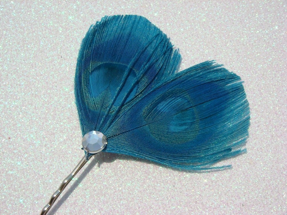 Whimsical Peacock Bridesmaid Hair Pin with rhinestone bobby pin bridal 