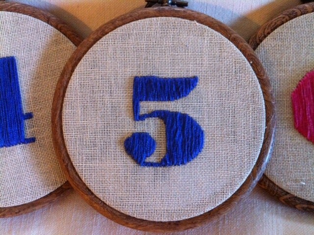 Hand embroidered table numbers for wedding From yardleyk