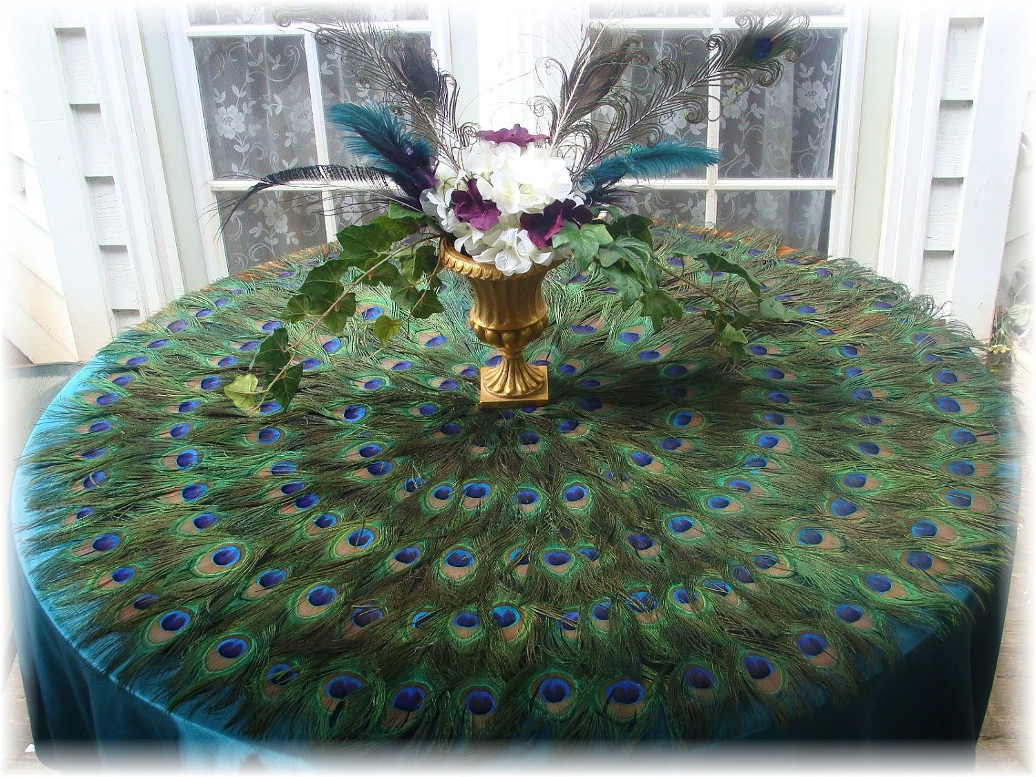 Peacock Feather Table Topper