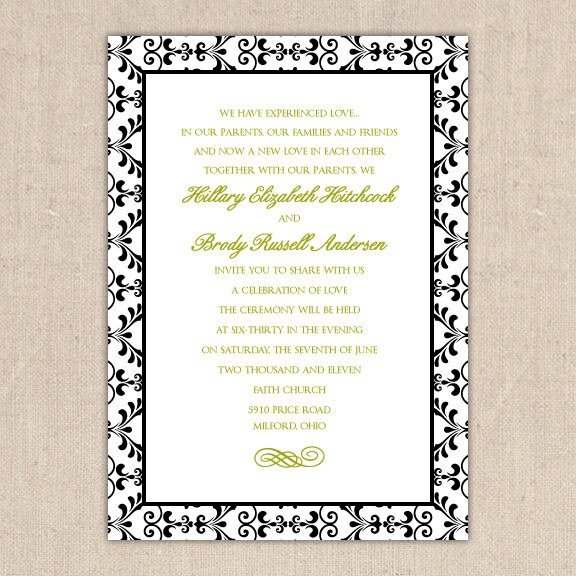 Swirls Border Wedding Invitation Rehearsal Dinner Invitation