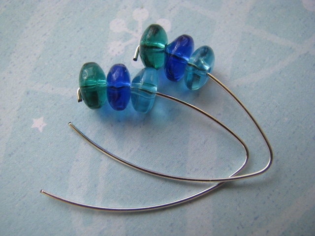 Blue and Green Vee Wire Earrings