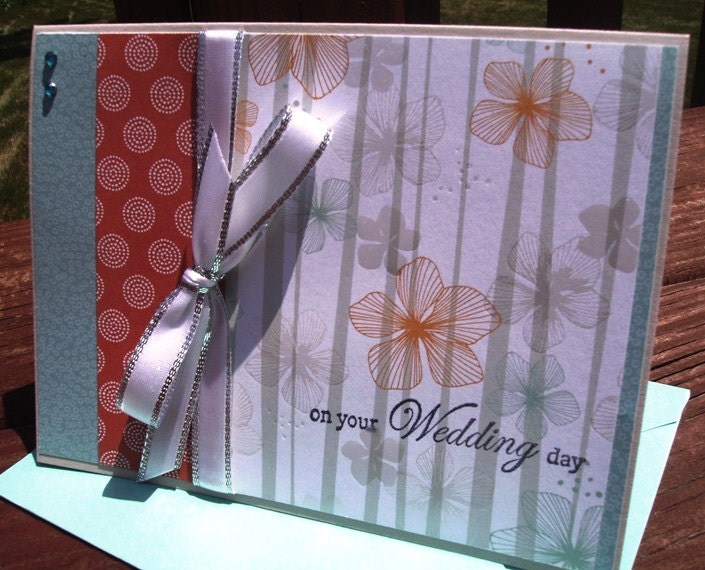 Coral Teal Soft Grey Wedding Card Bridal Shower Congratulations