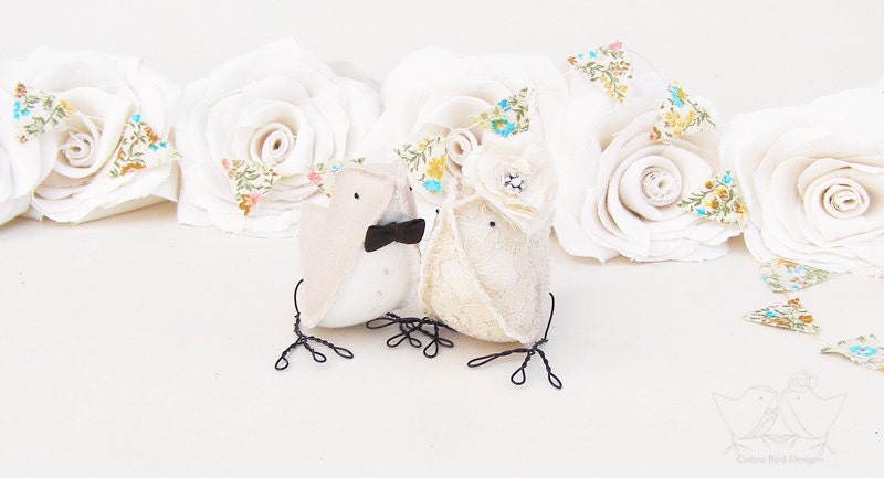 Wedding Cake Topper Love Birds Ivory and Champagne From cottonbirddesigns
