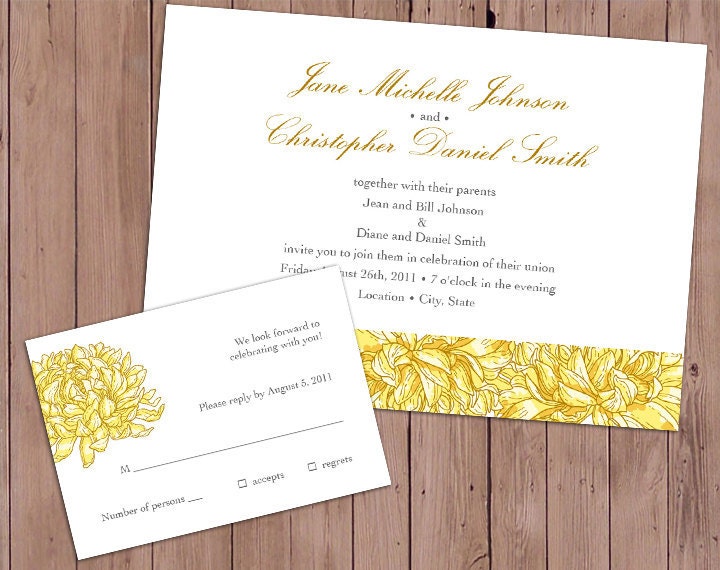 Completely customizable yellow and gray chrysanthemum themed wedding 