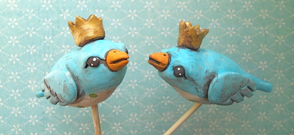 Royal Love Birds in Turquoise wedding cake topper From indigotwinweddings
